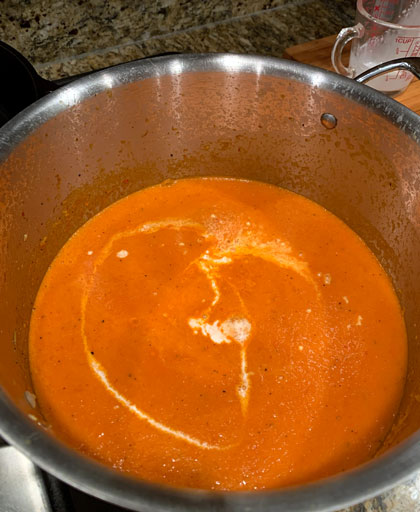 roasted red pepper, onions, garlic and vegetable broth mixed into sauce.